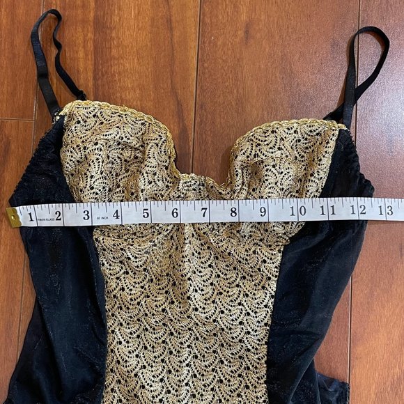 Vintage 90's Frederick's of Hollywood Gold Black Bodysuit USA Made Size M - Picture 7 of 12